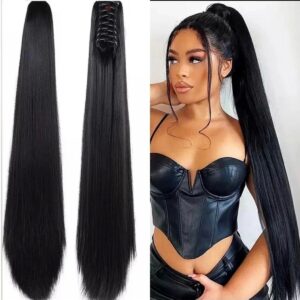 Düz Siyah Tokalı At Kuyruğu Postiş 65 Cm 220 Gram