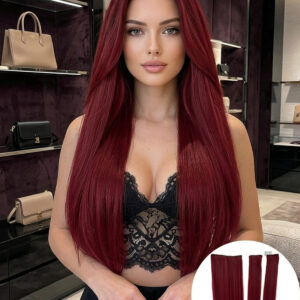 Kızıl Düz Uzun Yarım Ay Saç – 3 Parça Çıt Çıt 80cm. 270 gr. VIP SERI